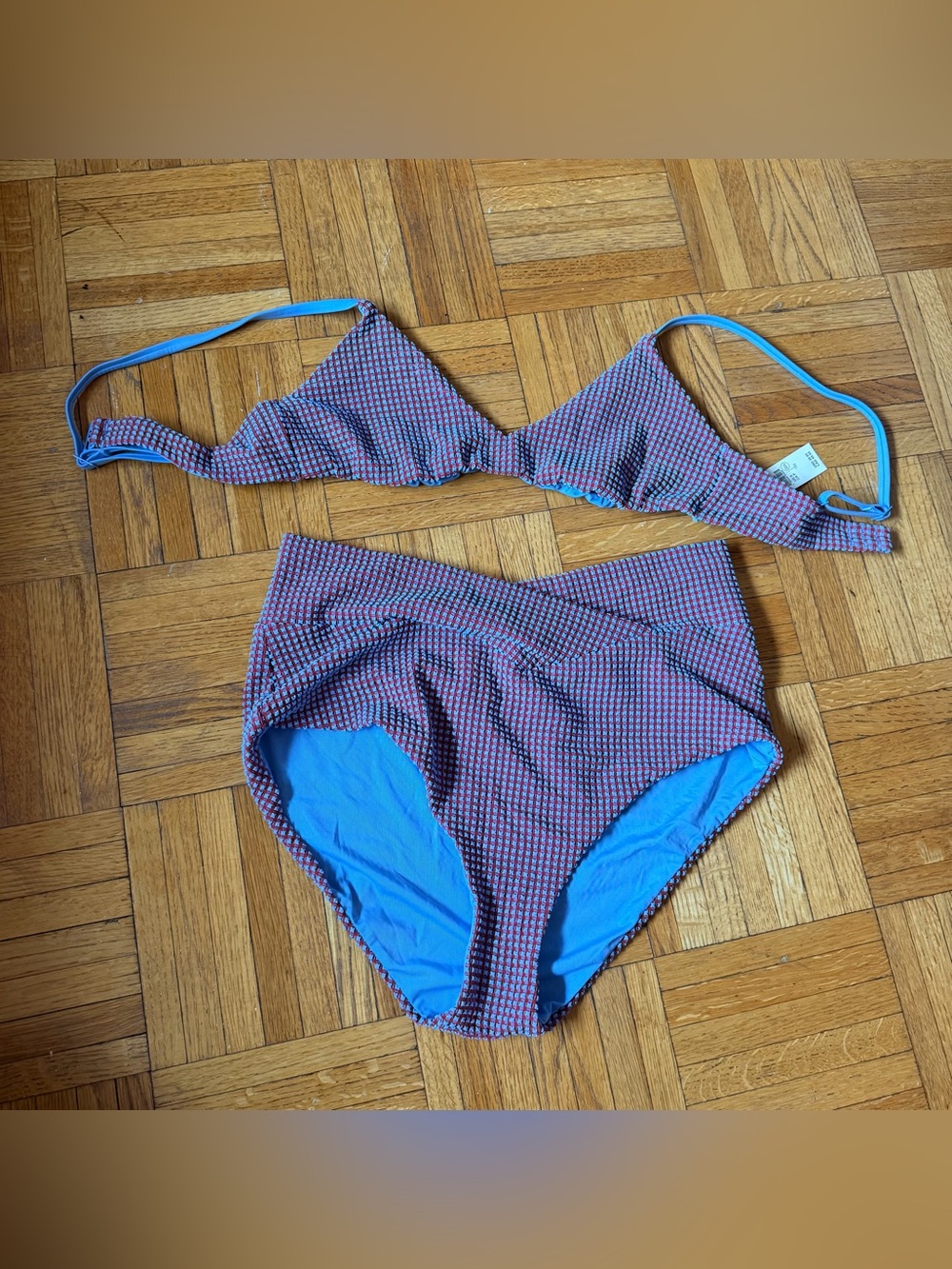 Arie NWT Women's Two-Piece High-Waist Bikini - Blue/Red/Purple